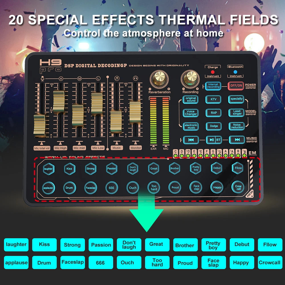 All in One Sound Card Titok Podcast Equipment Set V-H9 20 Sound Effects Sound Card for Broadcast Recording Streaming Gaming