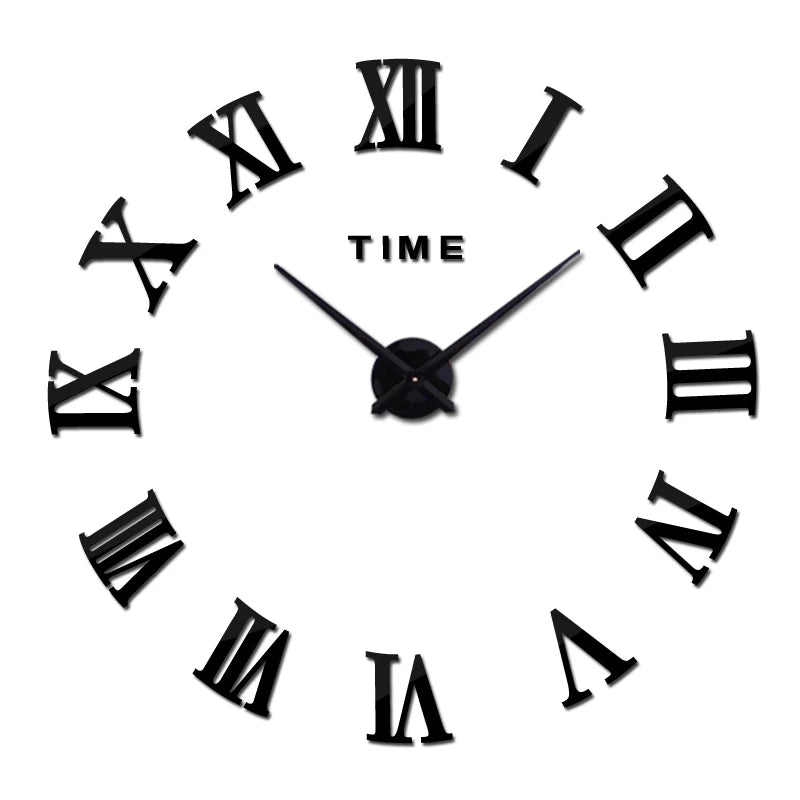 Home Decorative Large Mute Frameless 3d Diy Sticker Roman Numeral Wall Clock for Living Room