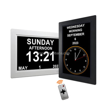 Pros 8" Large Number Analogue Dementia Clock Digital Calendar Day Date Senior Clock Auto DST Medication Reminder Custom Alarms