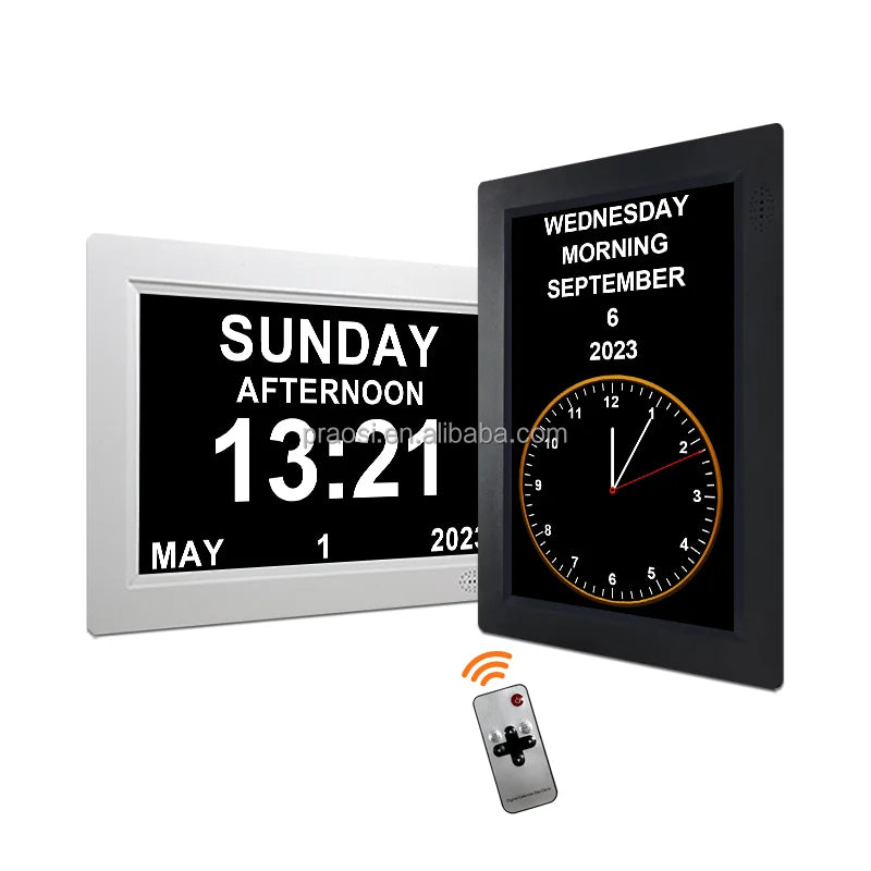 Pros 8" Large Number Analogue Dementia Clock Digital Calendar Day Date Senior Clock Auto DST Medication Reminder Custom Alarms