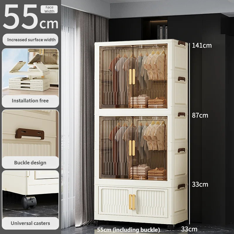 55-85CM Multifunctional Wardrobe Thickened And Movable Cabinet Suitable For Organizing In Children'S And Babies' Bedrooms