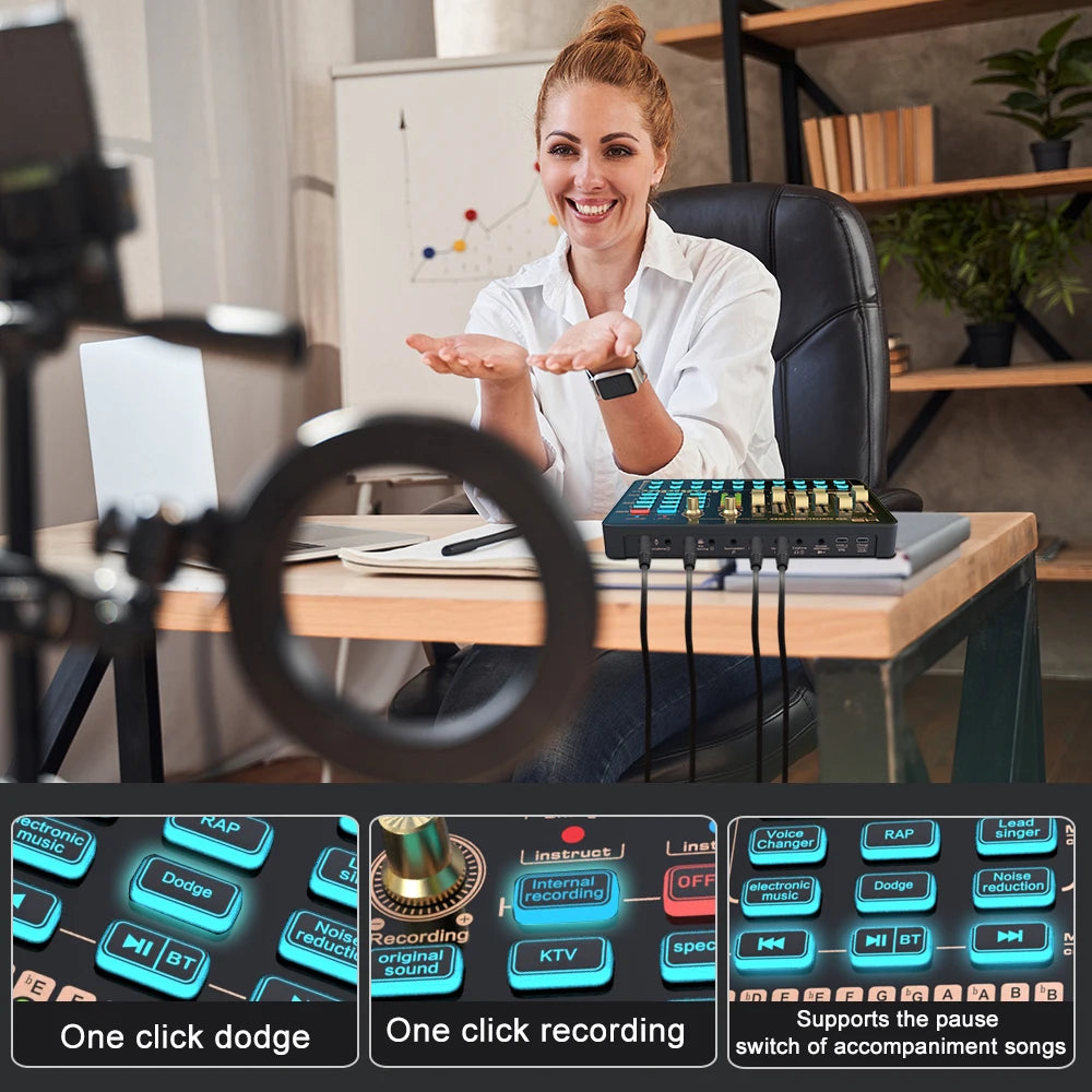 Professional Sound Card Bluetooth Podcast Equipment StudioWith Effect for Podcasting Broadcast Recording Streaming Gaming