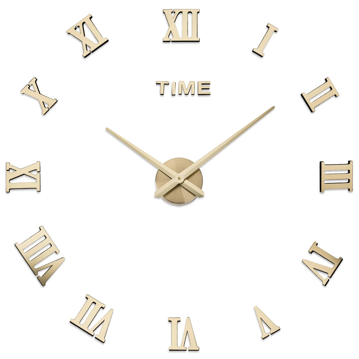 Home Decorative Large Mute Frameless 3d Diy Sticker Roman Numeral Wall Clock for Living Room