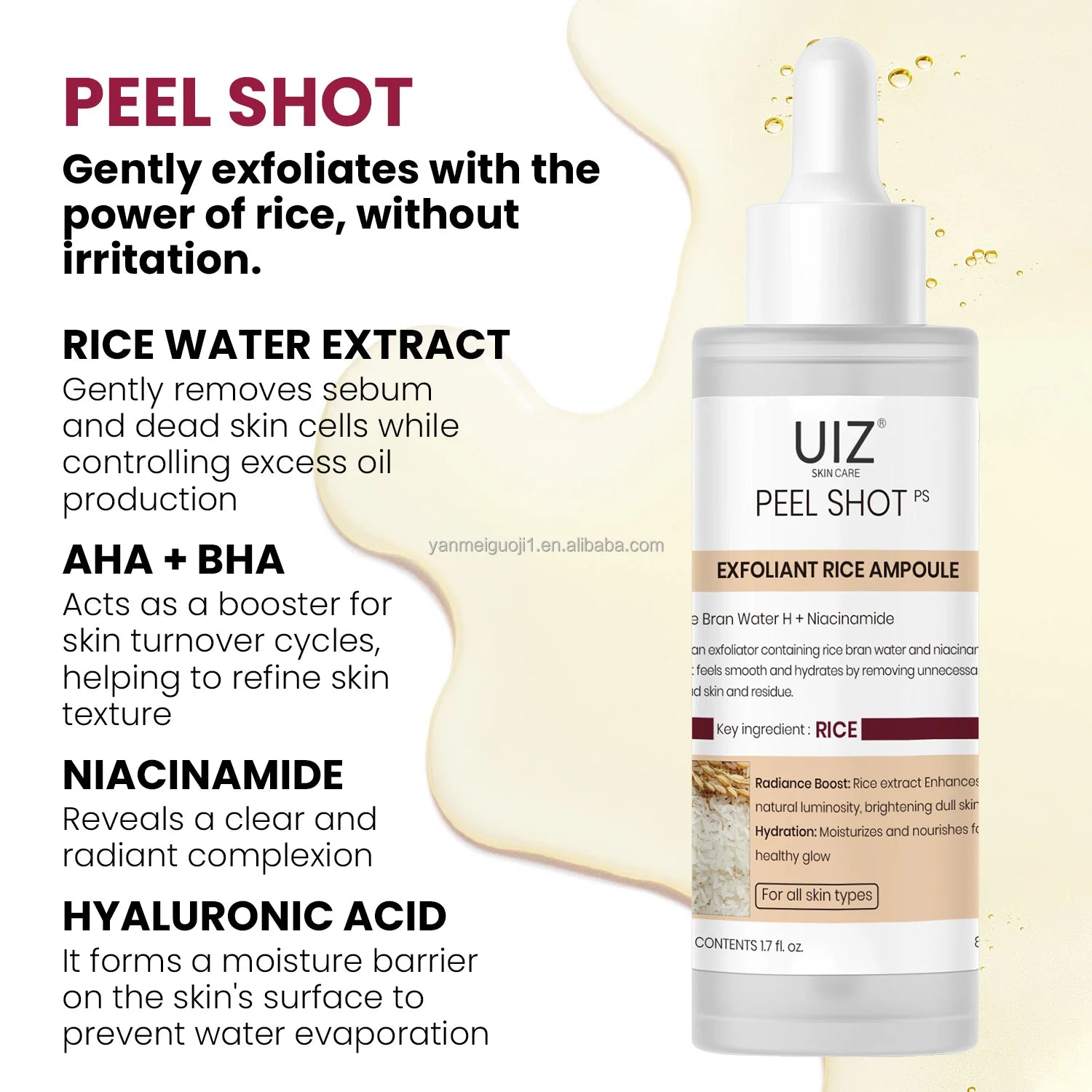 Remove Blackheads Rice Exfoliating Ampoule Peel Pore Minimizing Black White Rice for Brightening Glowing Face Serum