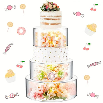 Modern 3pcs Clear Acrylic Cake Stands Fillable Floating Tiered Display Cylinder Base No Assembly Needed Easy-Clean Decor Cake