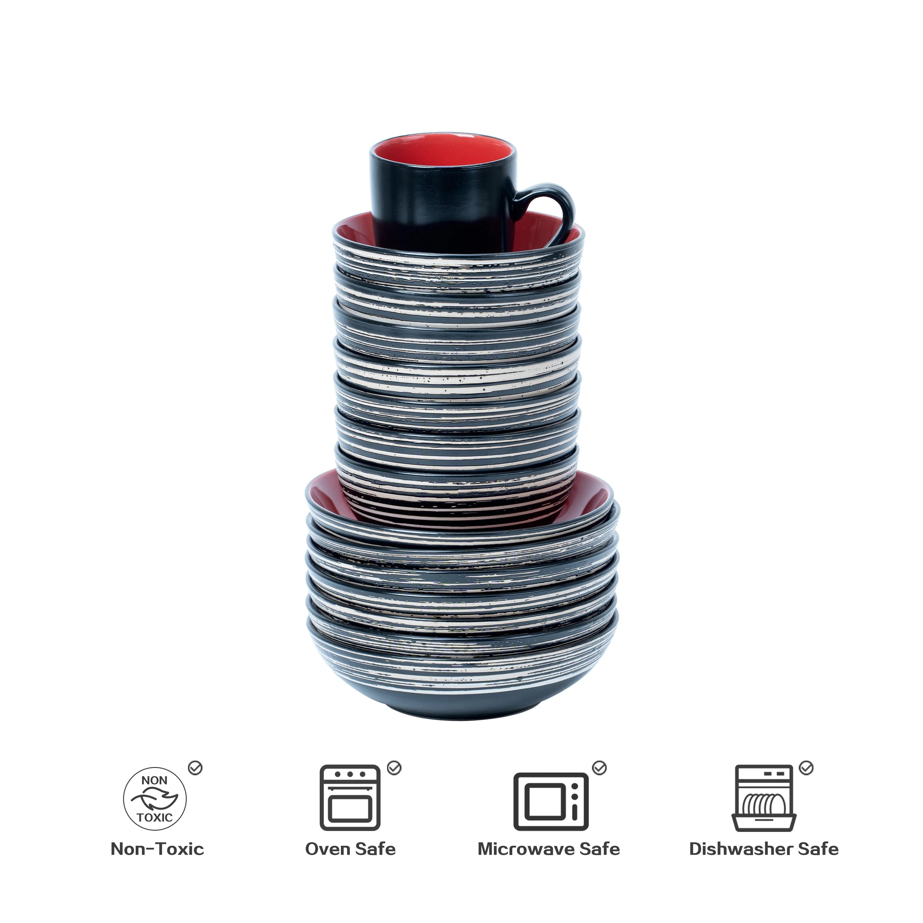 Semtember Promotion Red Round Dinner Plates Unique Design Kitchen Plates Set Microwave Safe Premium Stoneware Ceramic Dinner Set