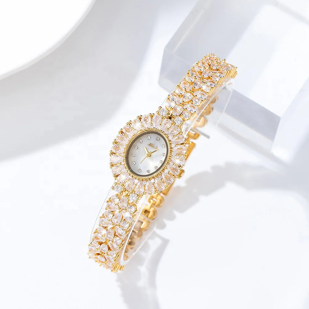 MISSFOX Watch Elegant Minimal Quartz Gold Women Diamond Watches Luxury Ladies Bling Hip Hop Iced Out Watch