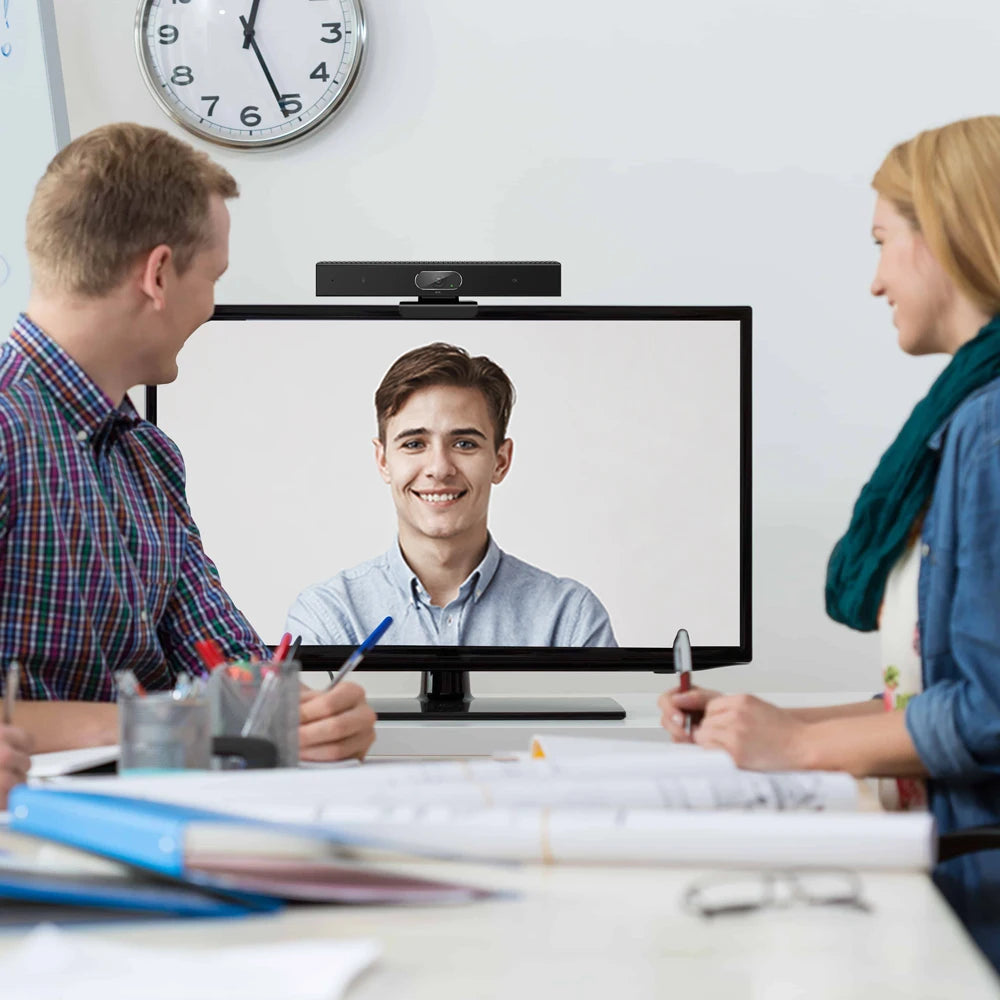 Video Conference Soundbar 2K HD Camera with Speaker and Microphone 3 in 1 Design USB Webcam for Small Size Mini Conference Rooms