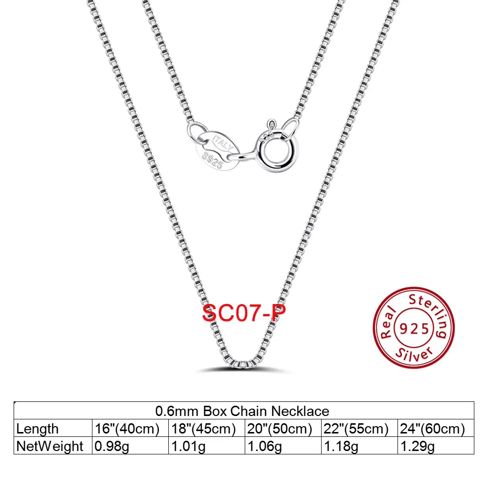 RINNTIN SC07 USA Local Stock Fine Jewelry 925 Sterling Silver Chain 0.6mm Rhodium Plated Box Chain for Necklace