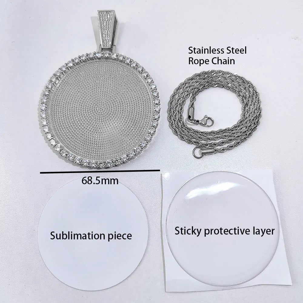 Hip Hop Custom Sublimation Necklace Blanks Bling Iced Out Custom Photo Pendant Diy Sublimation Pendant Necklace