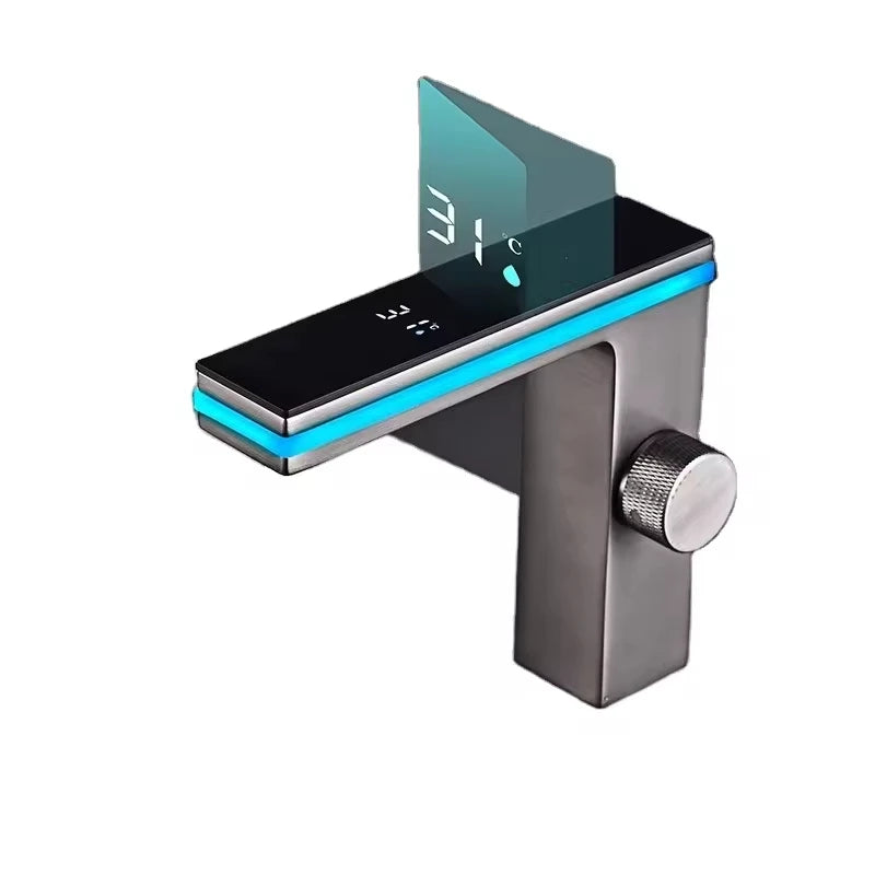Contemporary Single-Hole LED Ambient Light Bathroom Basin Durable Single Handle Ceramic Valve Intelligent Temperature Display