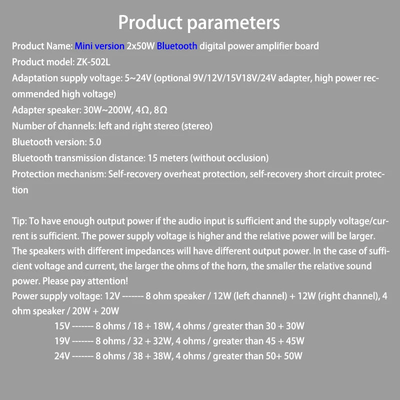MINI Bluetooth 5.0 Audio Speakers DIY High Power Digital Amplifier Stereo Board 50W+50W AMP Amplificador Home Theater 502L