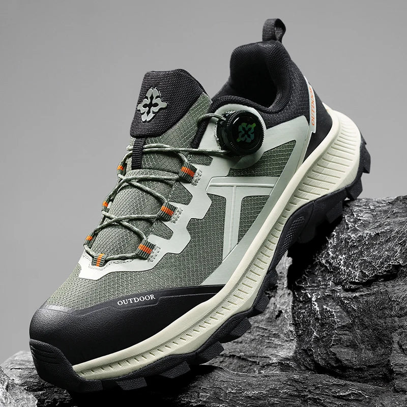 New Waterproof Hiking Shoes Men Outdoor Trekking Boots Lightweight Breathable Durable Large Size Spiral Buckle Design