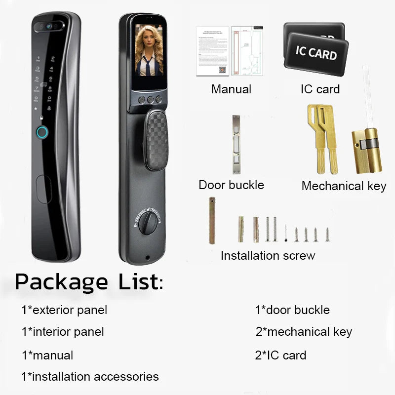 Kadonio Automatic Fingerprint Lock Tuya Smart Lock 3D Face Recognition Digital Door Lock With Doorbell