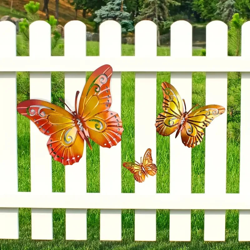 3pcs Metal Butterfly Wall Decor  Outdoor Fence Wall Art Decor Hanging Decoration for Garden Yard Living Room  Patio Balcony.