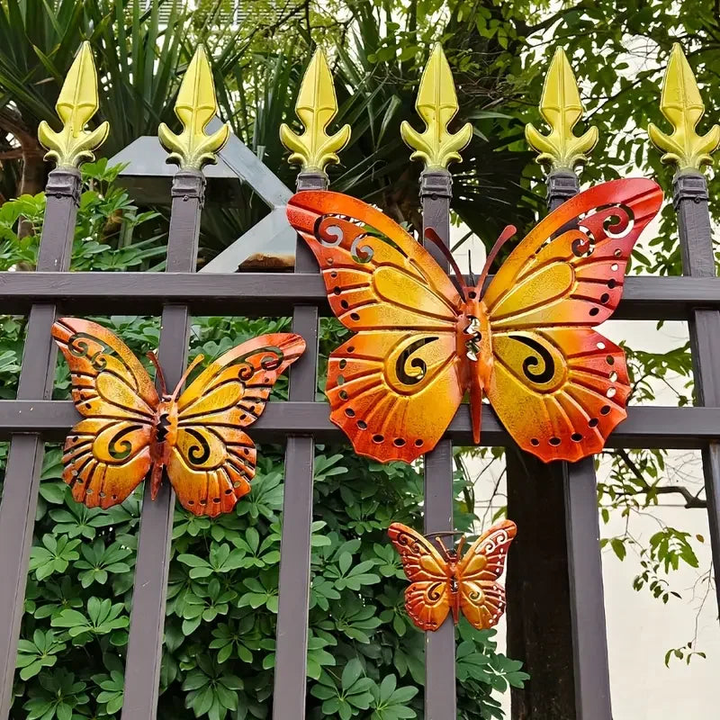 3pcs Metal Butterfly Wall Decor  Outdoor Fence Wall Art Decor Hanging Decoration for Garden Yard Living Room  Patio Balcony.