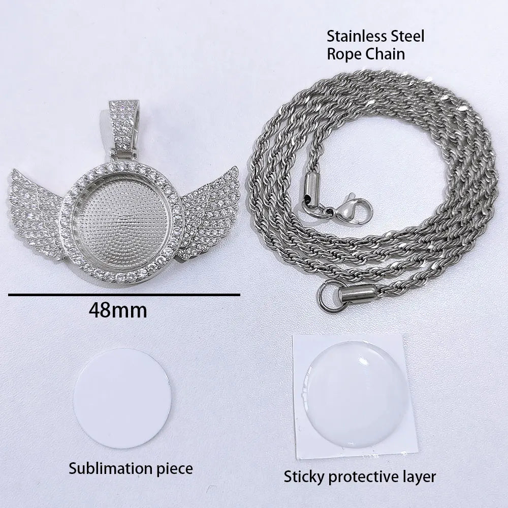 Hip Hop Custom Sublimation Necklace Blanks Bling Iced Out Custom Photo Pendant Diy Sublimation Pendant Necklace