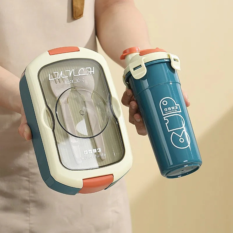 Wholesale Custom Rectangle Kids Lunch Box Set Bento BPA-Free Thermal Plastic with Bag and Water Bottle for School Food Storage