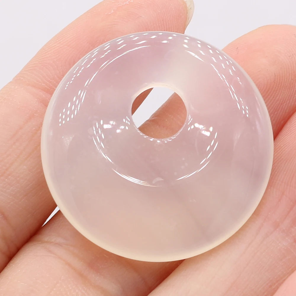Natural Stone Pendant Semi-precious Stones Round Big Hole Charms For Jewelry Making DIY Necklace Bracelet Earrings Accessories