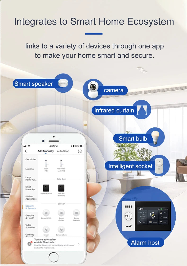 Tuya Smart Wireless Touch GSM WIFI Home Security Alarms System Kit With Pir Motion Sensor Door Sensor Rfid Card