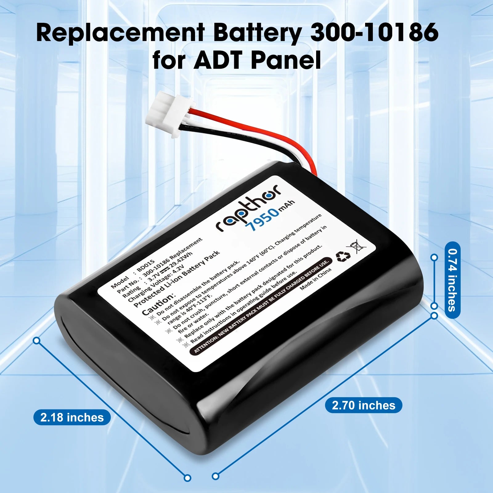 Rapthor 7950mAh Replacement Battery 300-10186 for ADT Command Smart Security Panel 3.6V / 3.7V / 4.2V 29.42Wh