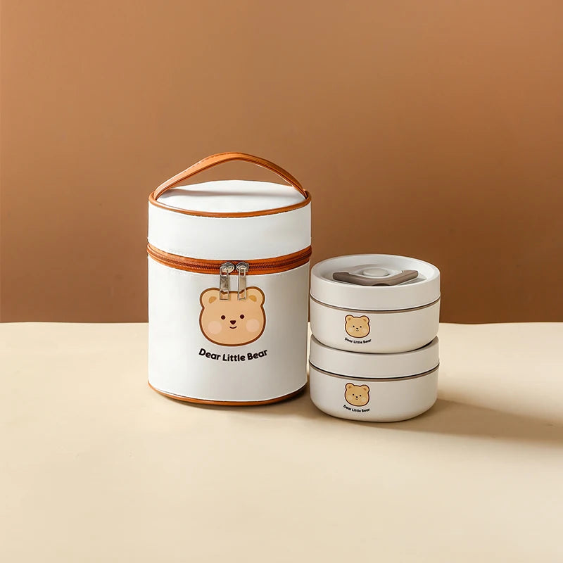 Cute Kid-Sized School Lunch Box Portable 304 Stainless Steel Vacuum Soup Container with Insulated Bag for Hot Food Storage