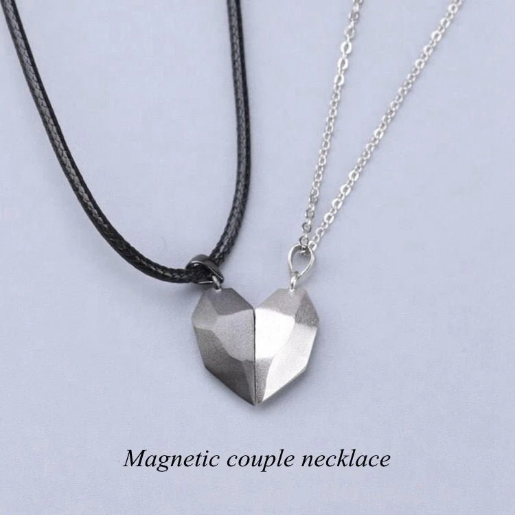 Creative Magnet Couples Necklace for Women Men Two Souls One Heart Pendant Choker for  Wishing You Me Boyfriend Girlfriend