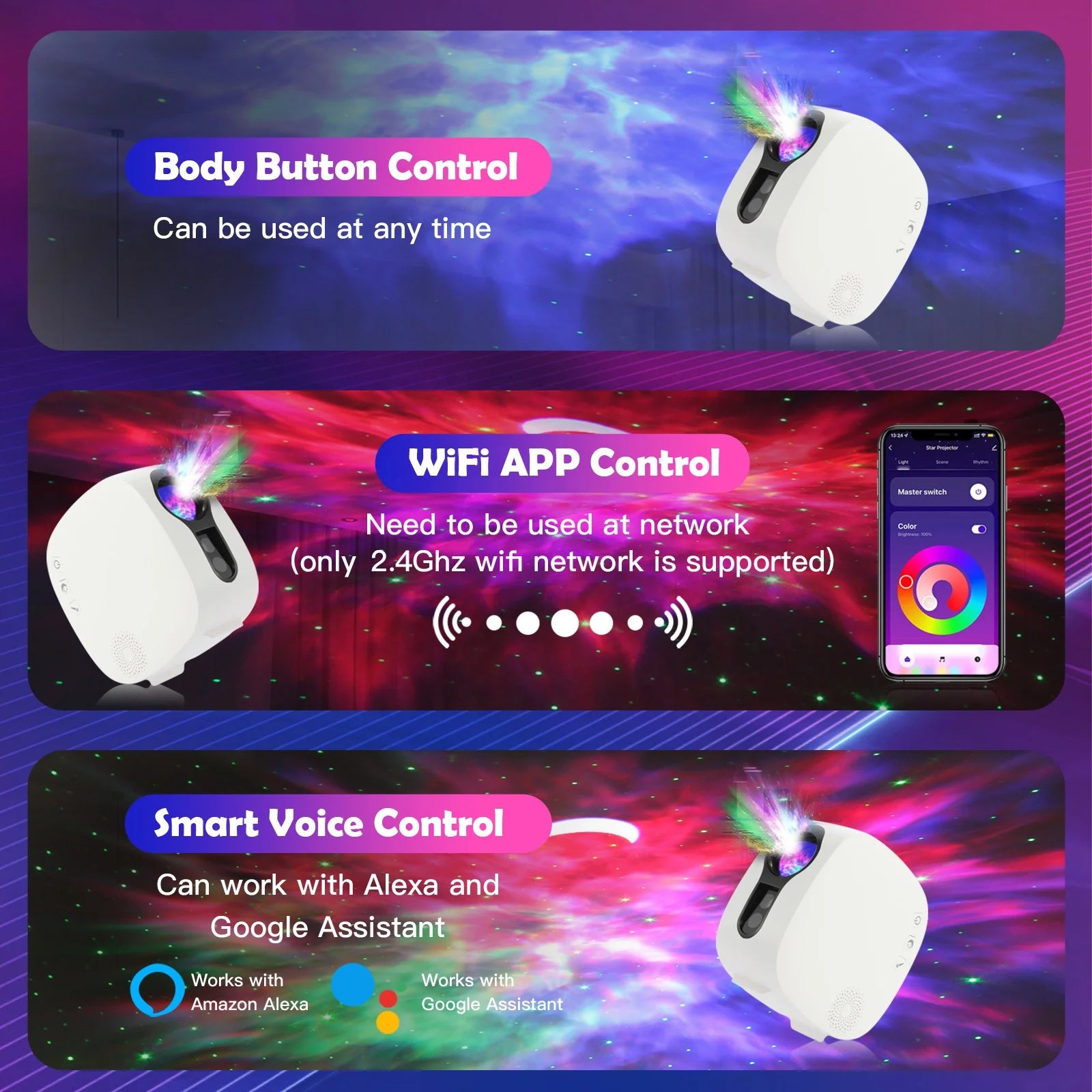 Wifi Smart Star Projector Led Laser galaxy Projector Music Night Light Starry Sky Moon Wireless App Control Decor Table Lamp