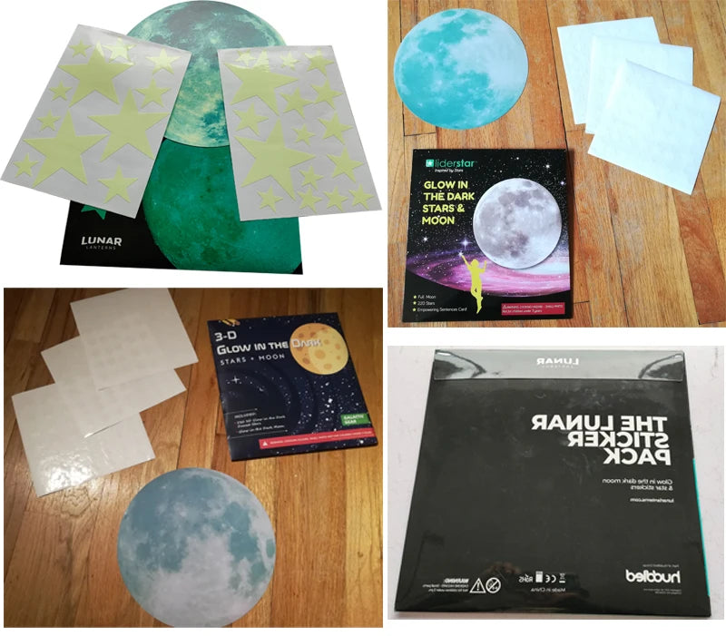 High Bright Glow in the Dark Luminous 30cm Large Round Moon DIY Living Room Self Adhesive Wall Decor Adhesive Decal Sticker
