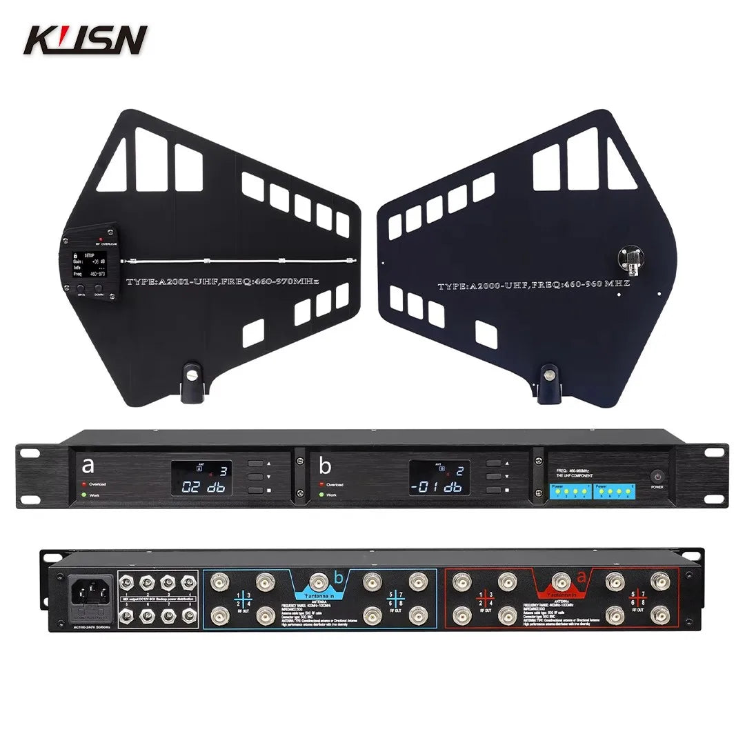UA80+A2001 UHF Microphone Wideband Antenna Splitter 450-1000MHZ RF Signal Directional 16 Grounps Microphone Amplifier