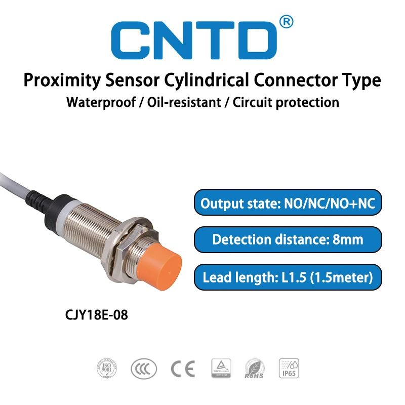 CNTD CJY18E-08 IP67 Inductive Proximity Sensor with Inside Surge Protection Cylindrical Type with Orange Head