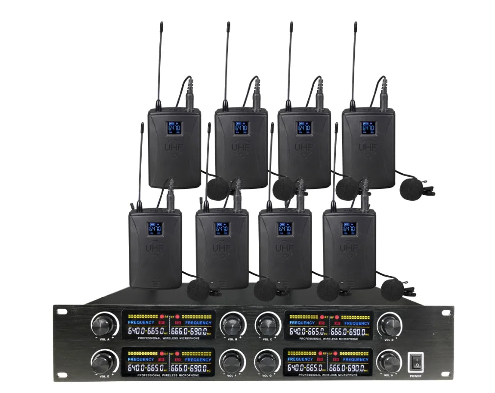 XTUGA TY-8000 8-Channel Professional UHF Cordless Conference Microphone Handheld Headset Lavalier for Meetings Wireless