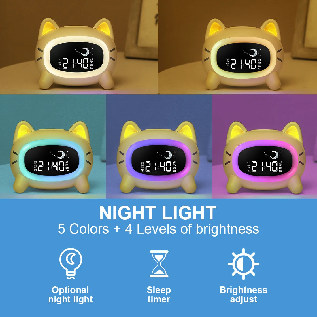 Rechargeable Smart Alarms Lcd Child Clock LED Night Wake-up Lights Usb and Lamps Rabbit Wholesales Table Clocks for Children
