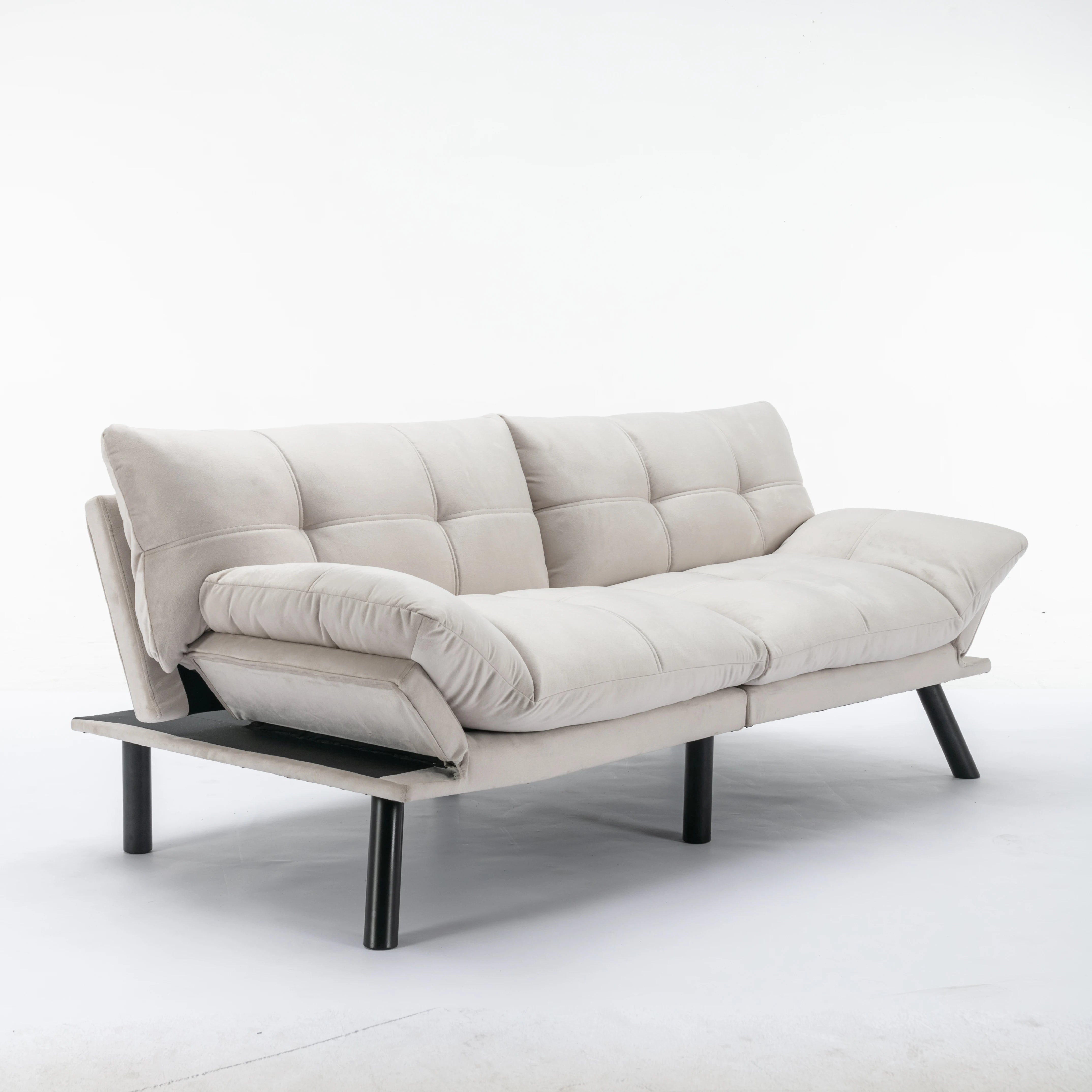 Convertible Folding Sofa Bed 2-Seater Modern Upholstered Sleeper Adjustable Armrests Backrest Space-Saving Twin Apartment