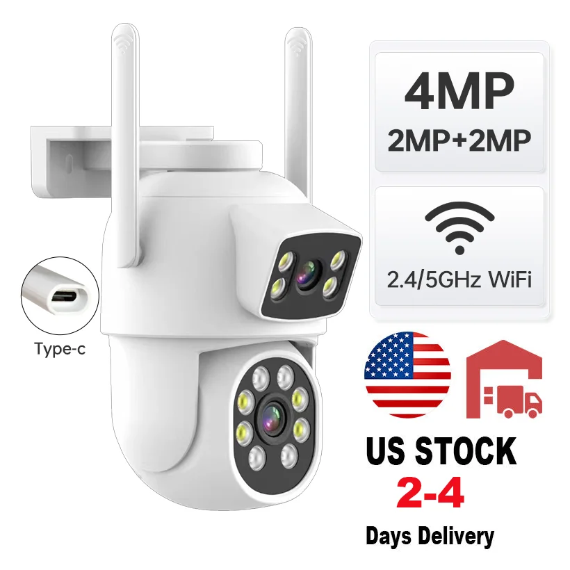 High Definition 4mp Dual Lens Outdoor Wifi Security Camera Night Vision Full Color Human Motion Detection Cctv Camera System
