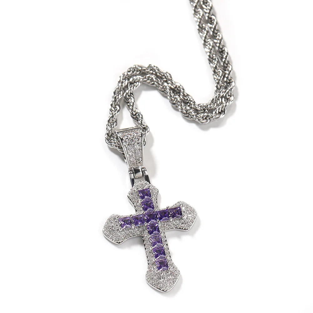 High Quality Hip-hop Cross Necklace for Men and Women Light Luxury Micro Paved Zircon Cross Pendant Necklace Wholesale