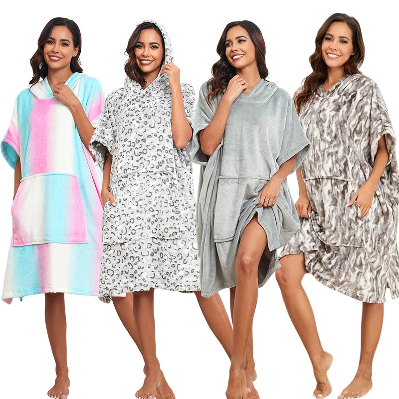 Luxury Brand Ladies Lounge Wear Wearable Blanket Fuzzy Blanket Sleep Wear Cute Winter Pajamas