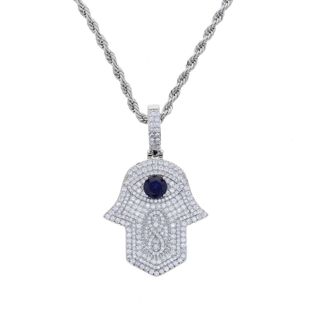 Hamsa Hand Pendant Collection Micro Pave 5a Cz Hip Hop Men Bling Lucky Turkish Jewelry Necklace