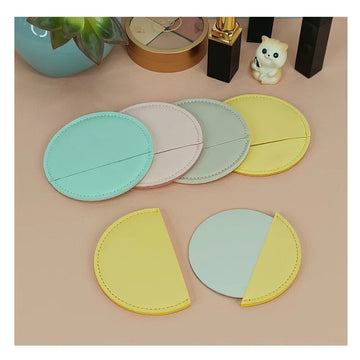 YY PU Leather Round Compact Mirror Compact Pocket Mirror Mirror with Leather Case