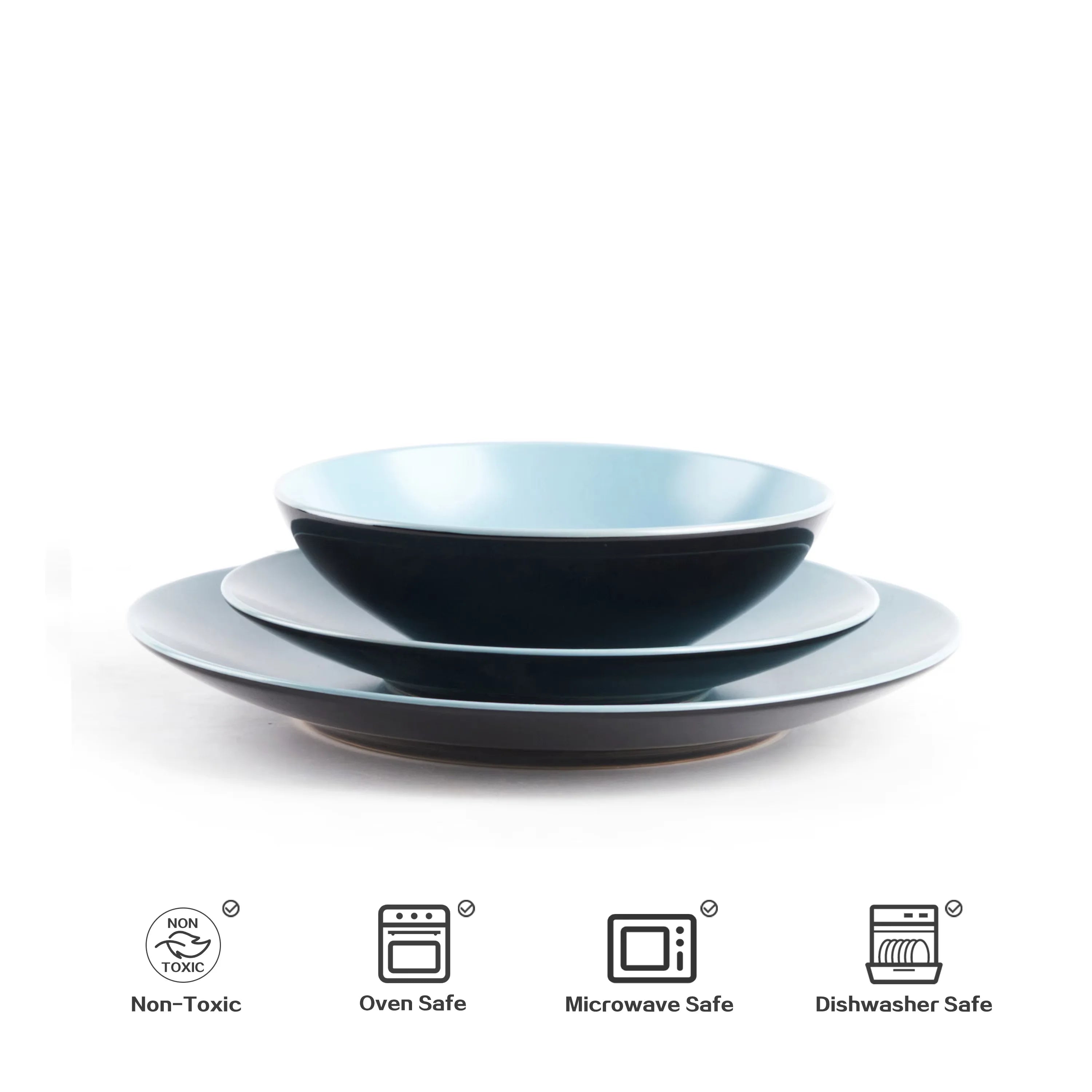 Semtember Promotion Kitchen Plates Bowls Set Clean Easy Ceramic Dinnerware Set Microwave Safe Stoneware Dinnerware Set