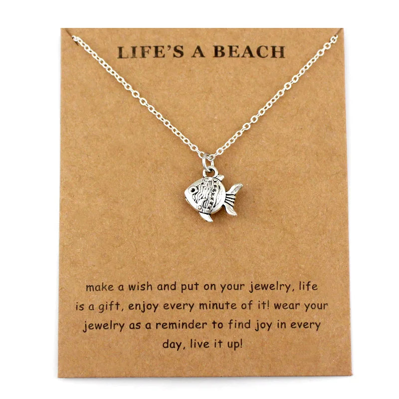 Summer Beach Ocean Jewelry Anchor Fish Shell Sand Dollar Shark Whale Starfish Seahorse Mermaid Wave Sea Turtle Collar Necklaces