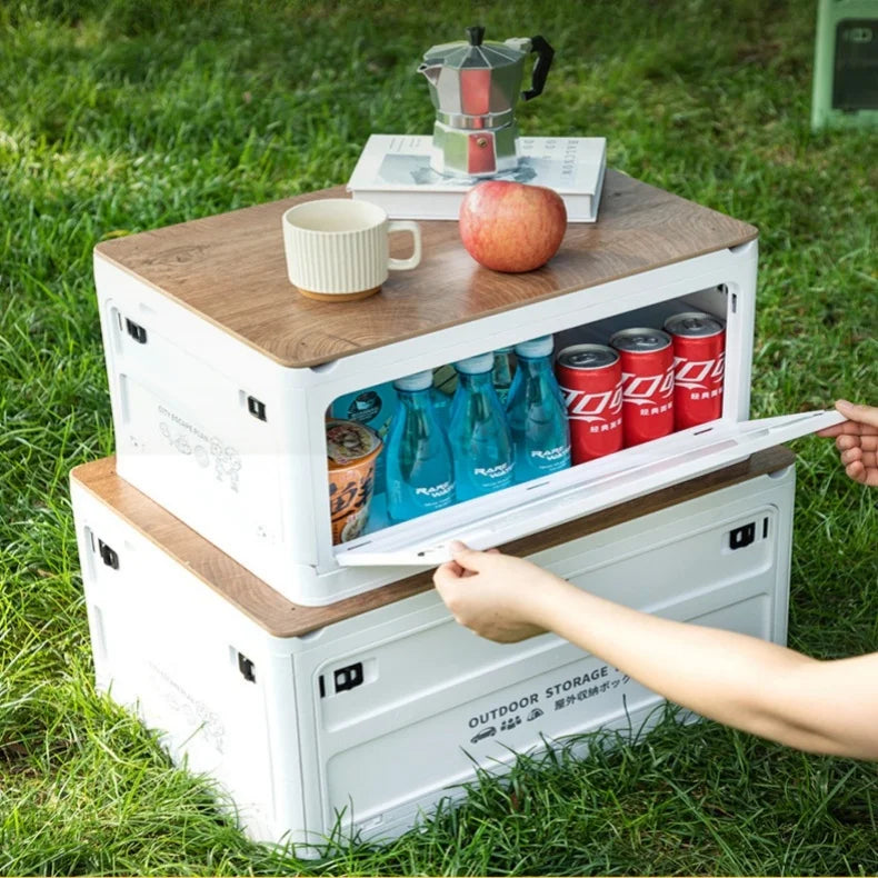 Organizing Storage Moving Foldable Plastic Storage Box Wood Lid Foldable Stackable Storage Box Organizer