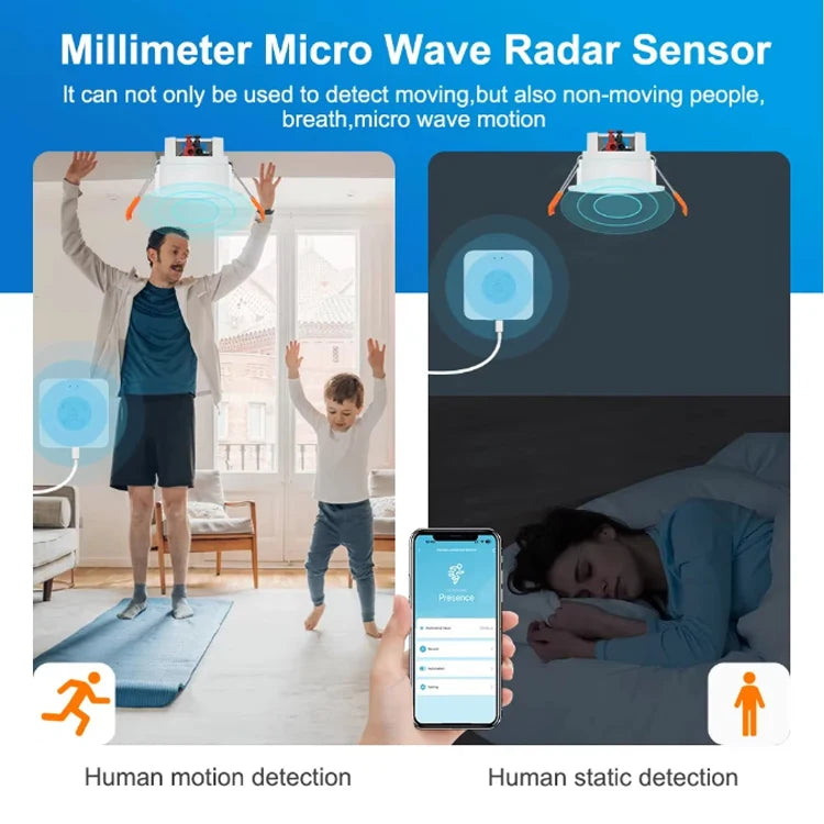 Tuya Smart Life App WiFi Ceiling 360 Degree Motion Sensor 24G 5.8G Human Breathe Microwave PIR Detect Sensor