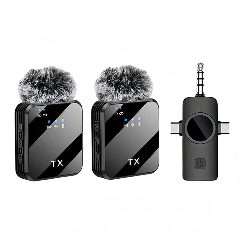 Portable Dual Mini Wireless Microphone 3 in 1 USB C MIC Noise Canceling Tiny Lavalier for Video Recording TikTok