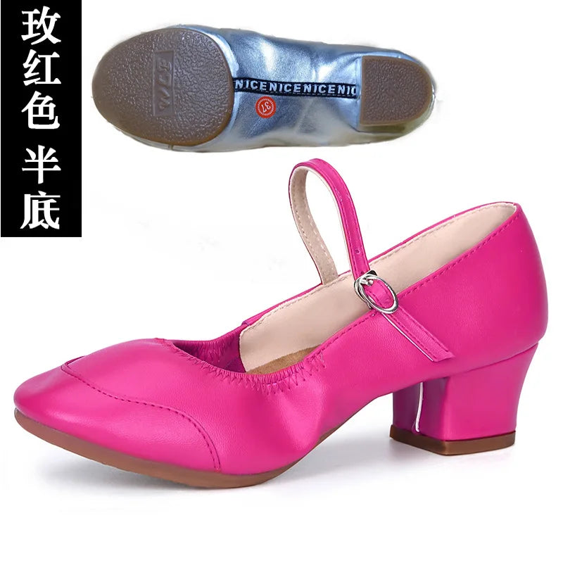 50%OFF Shoes Latin Dance-Shoes for Ladies Modern Tango Dancing  Square Heels Red Salsa Shoes Closed Toe Rubber Sole