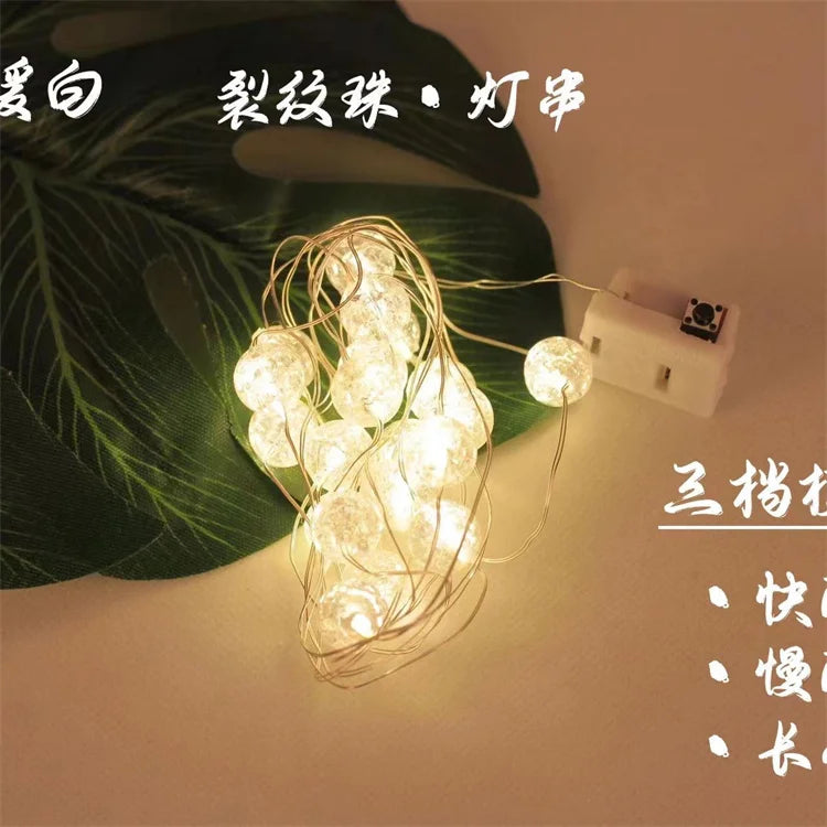 Fairy Holiday Light Strip 2M 3M Cracked Bead Blossoms Battery Silver/ Copper Outdoor Lighting Decoration