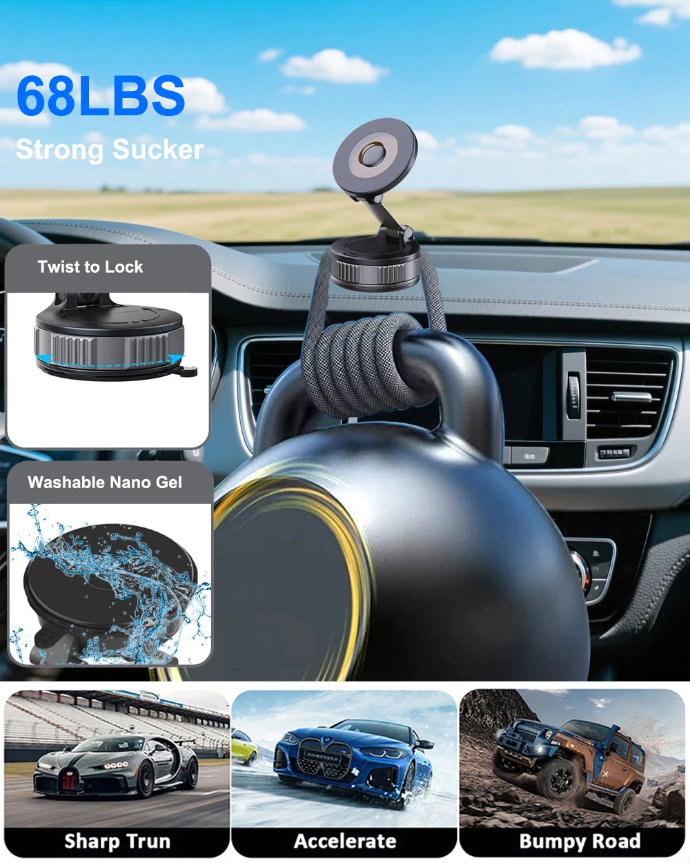 Upgraded 360° Adjustable Nano Gel Vacuum Super Suction Magnetic Phone Holder for Car iPhone 17 Pro Max Air Magsafe 16 15 14