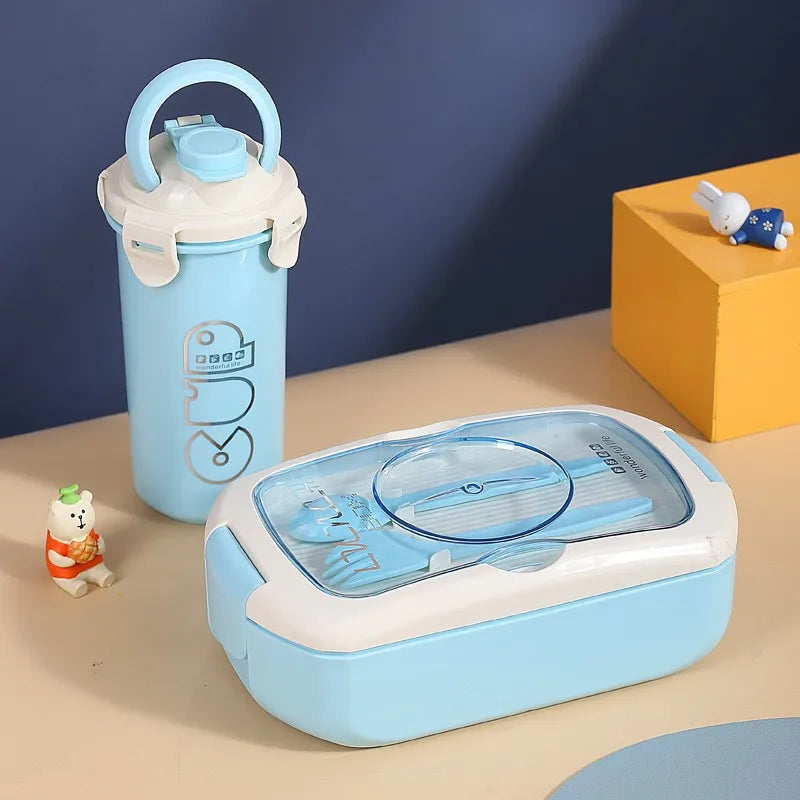 Wholesale Custom Rectangle Kids Lunch Box Set Bento BPA-Free Thermal Plastic with Bag and Water Bottle for School Food Storage