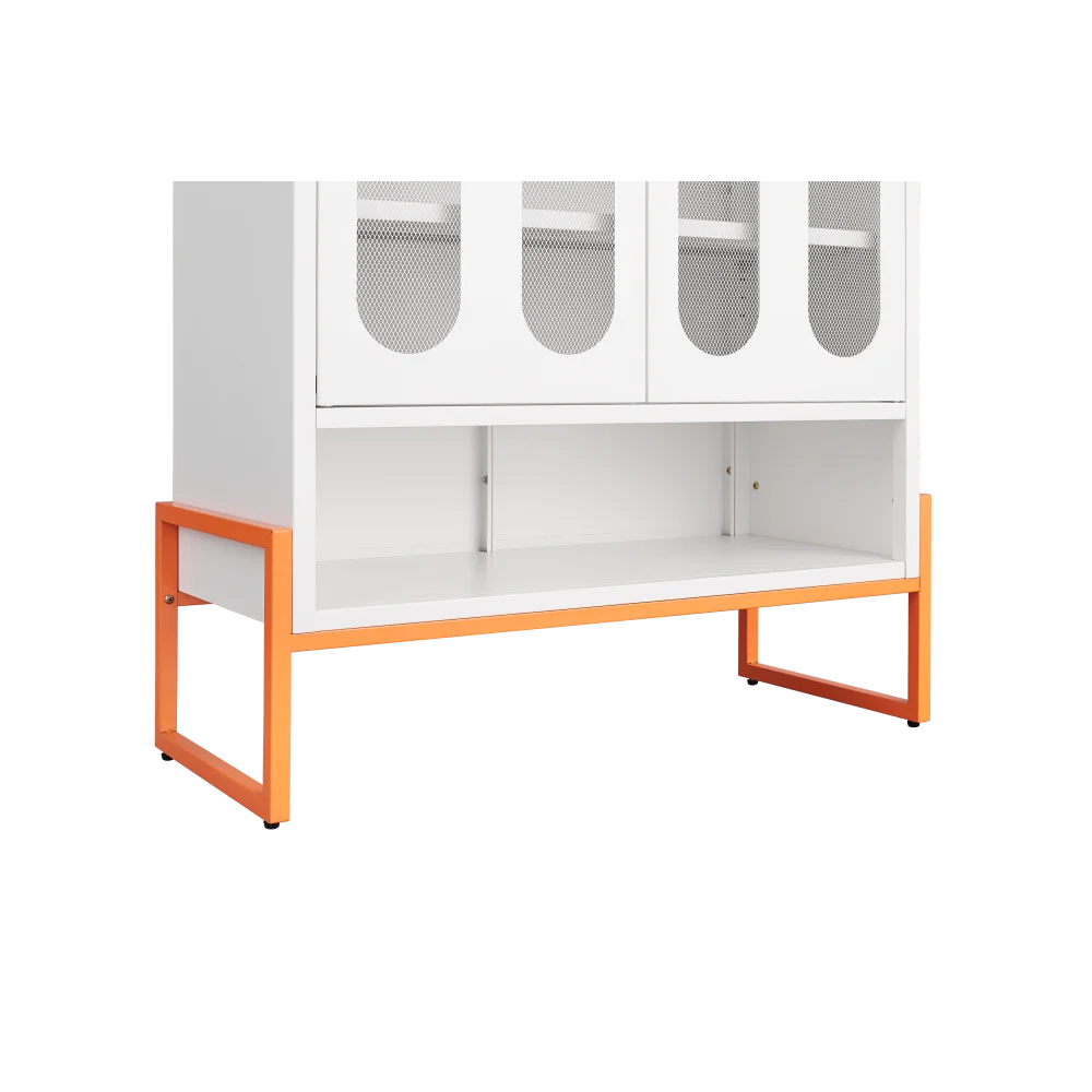 Modern Minimalist Double Door Shoe Cabinet with Adjustable Mesh Doors and High Foot Hollow Storage Cabinet Bottom