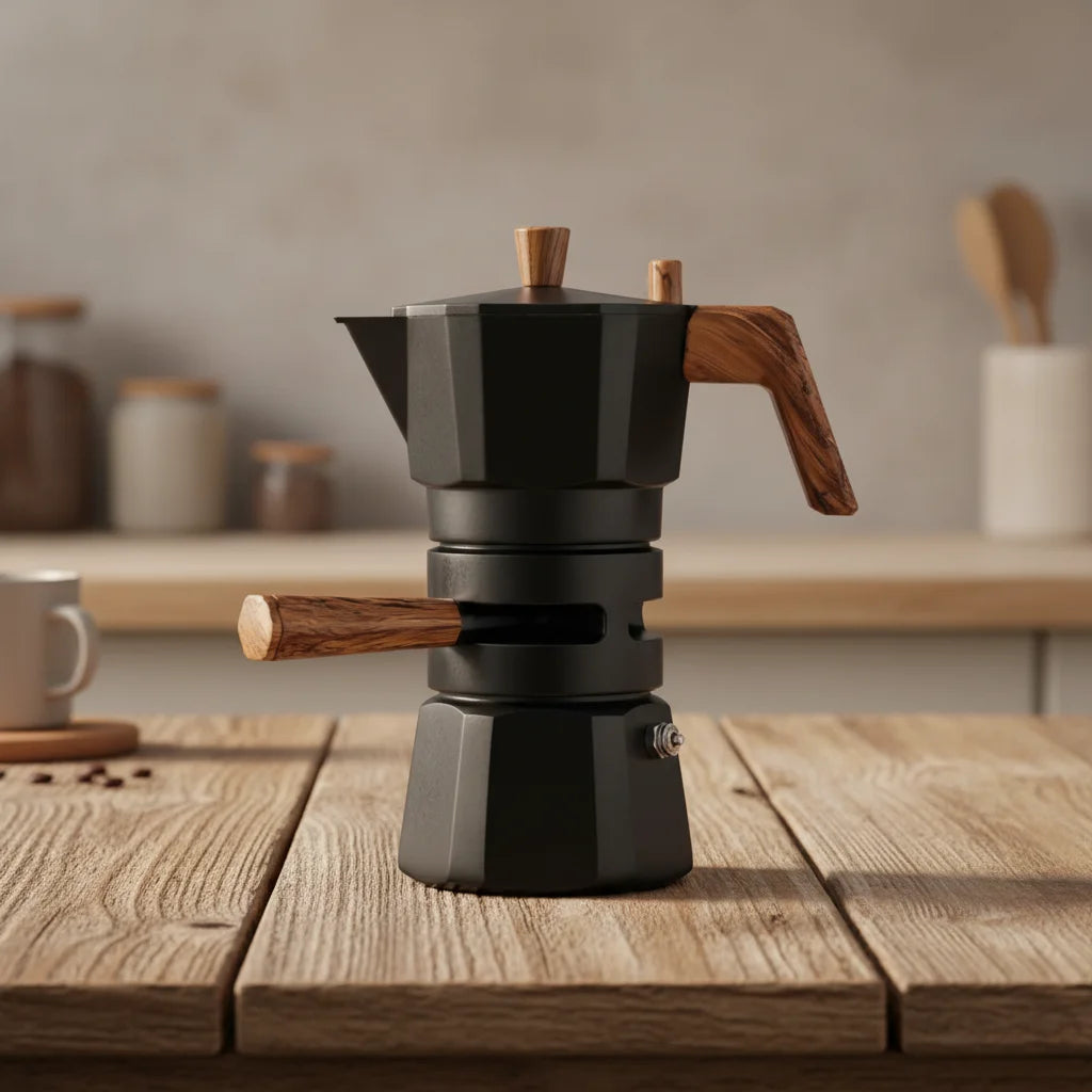 Premium Aluminum Thermostatic Dual Valve and Triple Valve Moka Pot Set for Coffee Extraction and Espresso Brewing